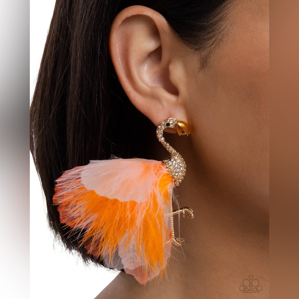 Paparazzi Gold and Orange Flamingo Earrings